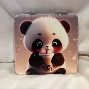 Panda with Boba Tea Bubble Tea Compact Mirror Pocket Makeup Mirror NEW